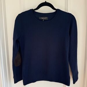 Classic Rag and Bone Navy Cashmere blend sweater with suede elbow patches - Sz S